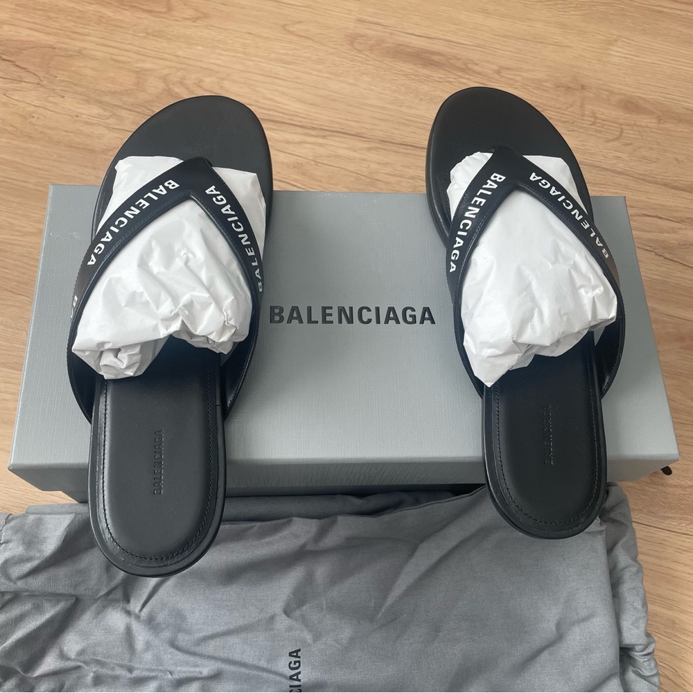 Balenciaga Black Logo Flip Flops